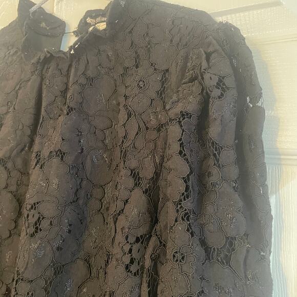 Ultra Pink black long sleeve mock neck lace blouse size L - Picture 10 of 11